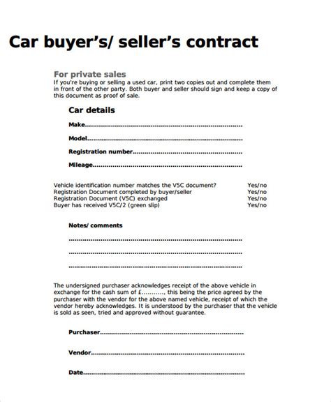 Selling A Car As Is Contract Template