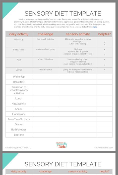 Sensory Diet Template