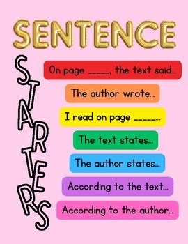 Sentence Starters Anchor Chart