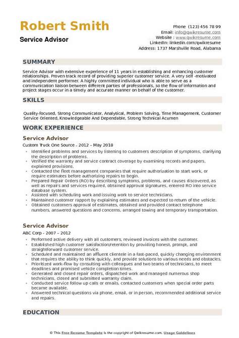 Service Advisor Resume Template