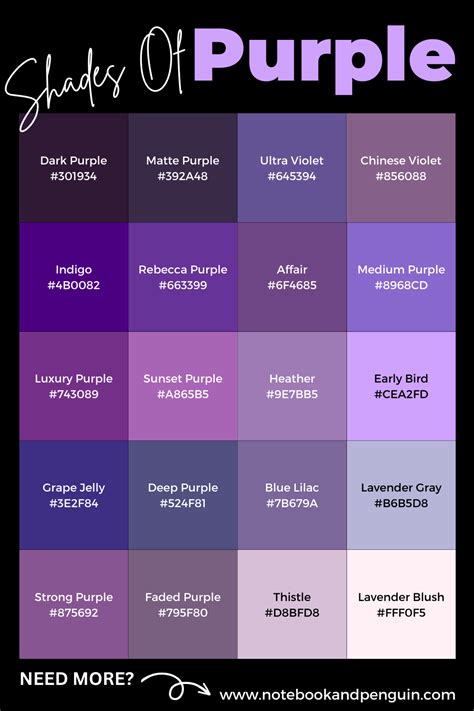 Shades Of Purple Colour Chart