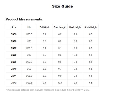 Shein Shoe Size Chart