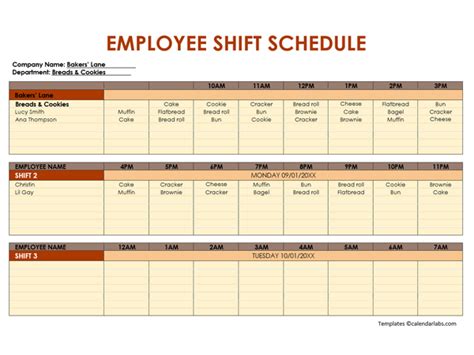 Shift Calendar Template