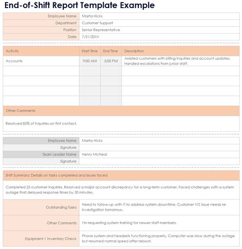 Shift Report Template