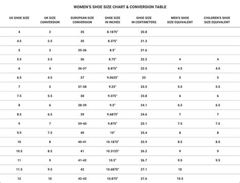 Shoe Size Chart Dsw