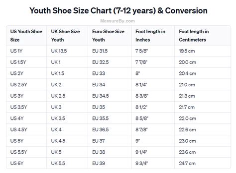 Shoe Size Conversion Chart Youth