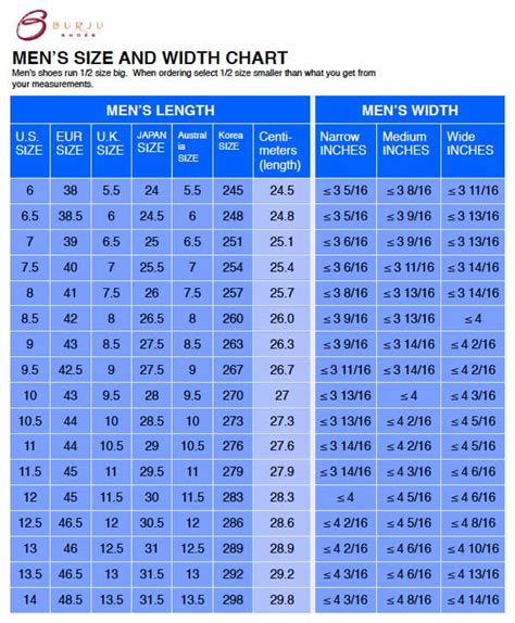 Shoe Width Chart Mens
