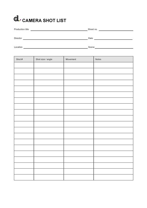 Shot List Photography Template