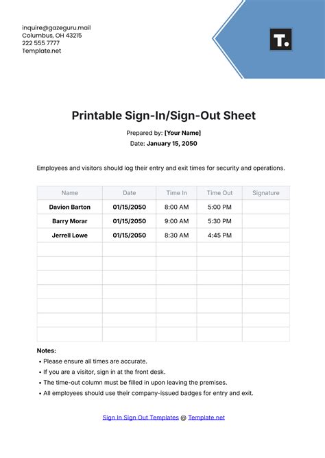 Sign In And Sign Out Template