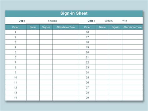 Sign In Sign Out Sheet Template Excel