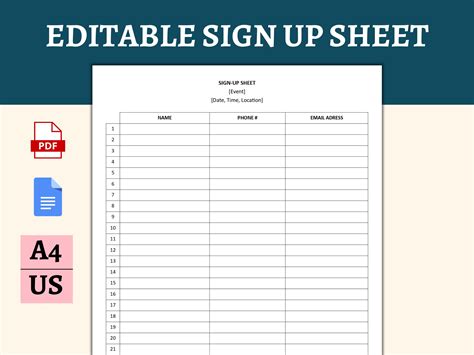Sign Up Sheet Template Google Docs