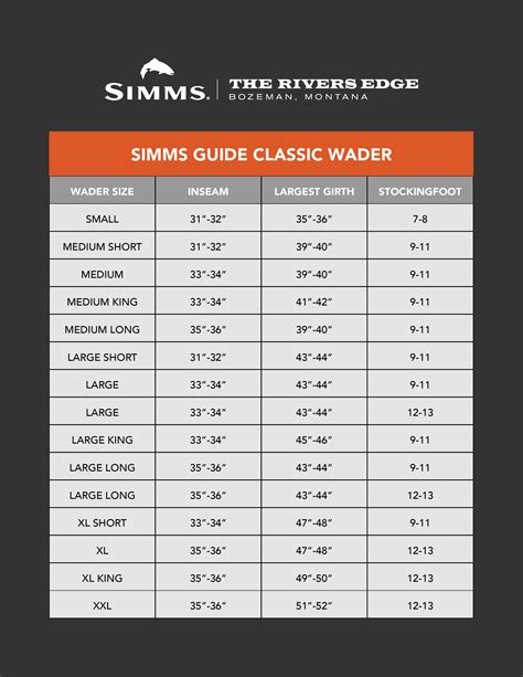 Simms Wader Size Chart