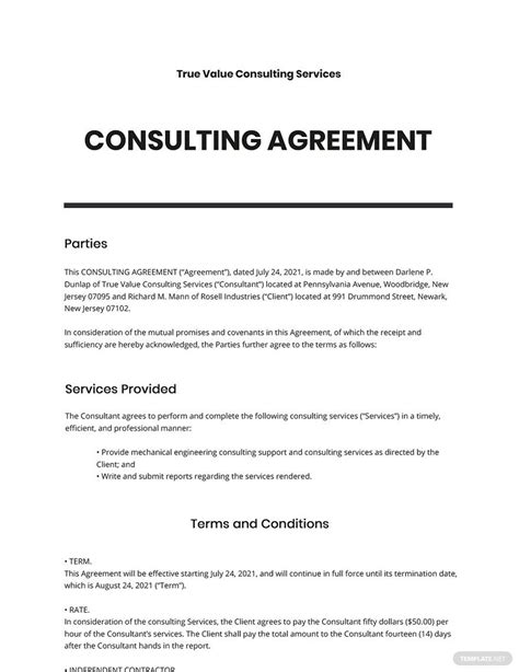 Simple Consulting Contract Template Word