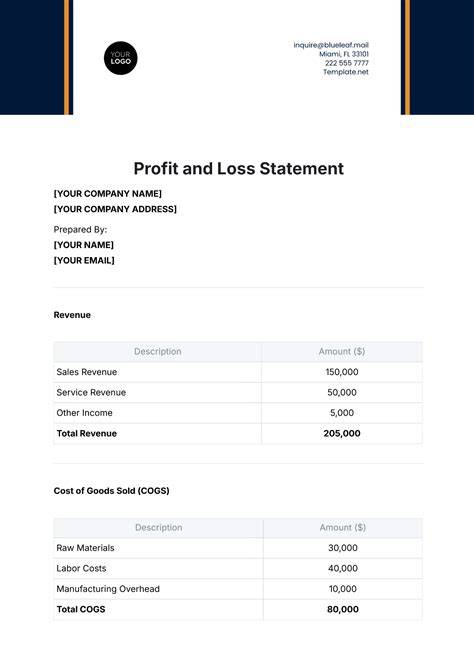 Simple Monthly Profit And Loss Statement Template For Handyman
