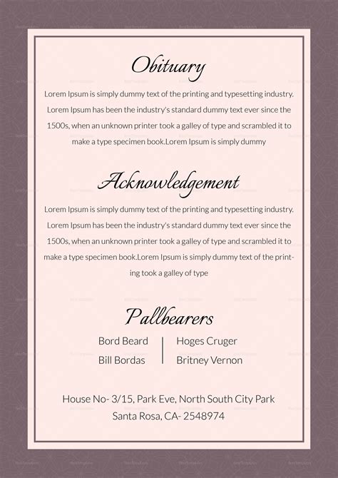 Simple Obituary Template