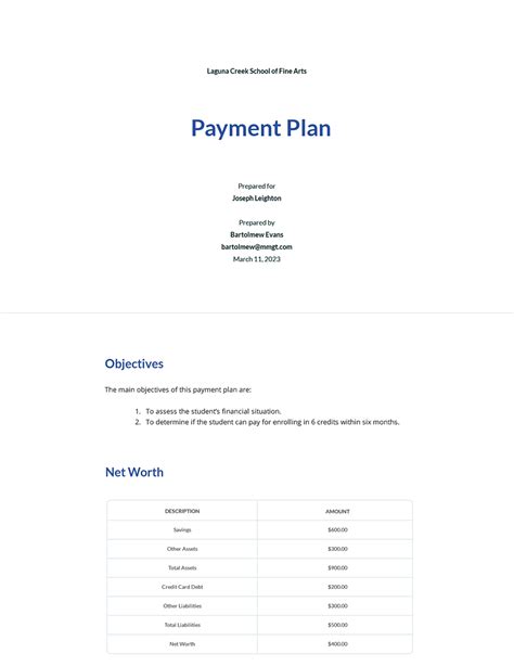 Simple Payment Plan Template