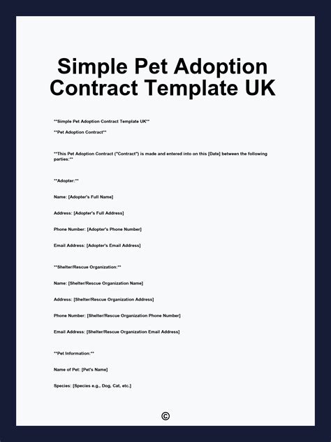 Simple Pet Adoption Contract Template