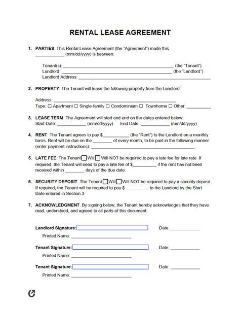 Simple Printable Lease Agreement Template