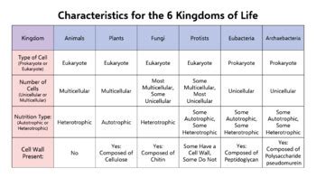 Six Kingdoms Characteristics Chart
