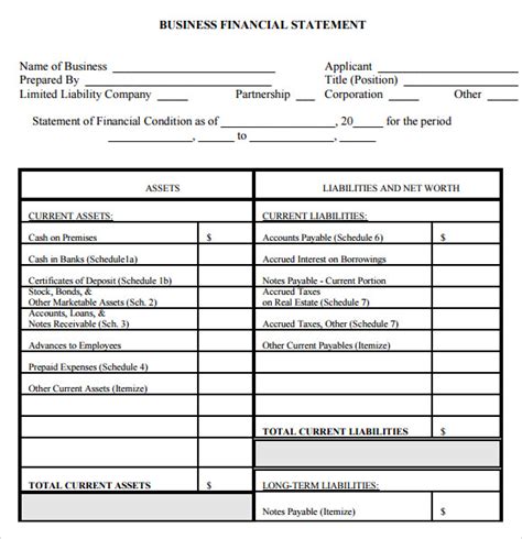 Small Business Financial Statement Template