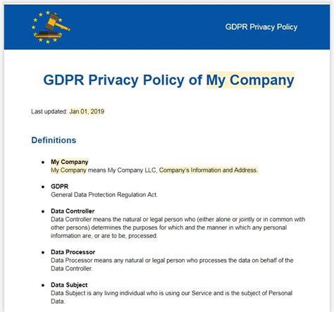 Small Business Gdpr Policy Template