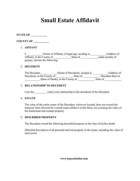 Small Estate Affidavit Template