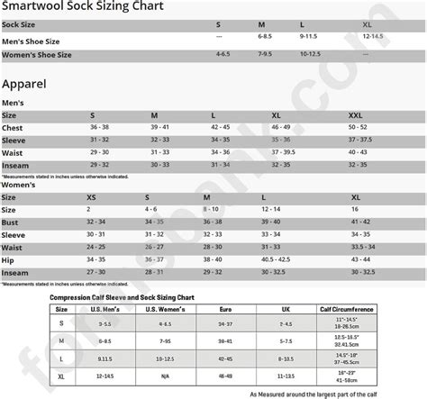 Smartwool Women's Socks Size Chart