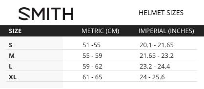 Smith Ski Helmet Size Chart