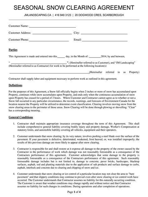 Snow Plowing Contract Template