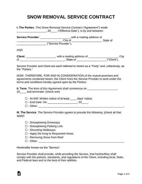 Snow Removal Contract Template
