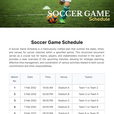 Soccer Game Schedule Template