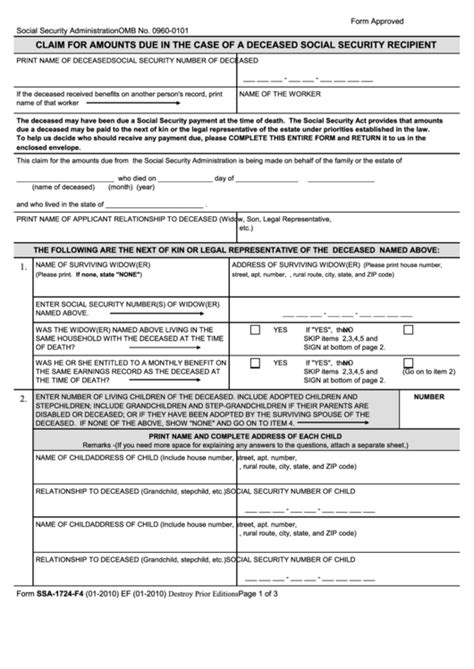 Social Security Form 1724 Printable