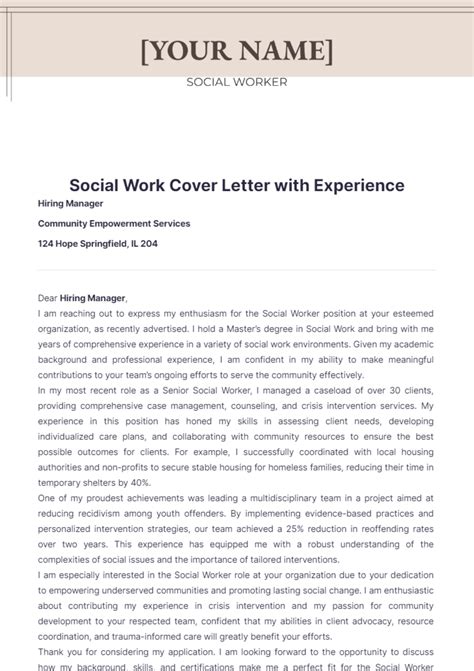 Social Work Cover Letter Template