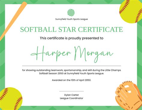Softball Certificate Template Free