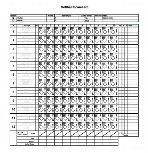 Softball Score Sheets Free Printable