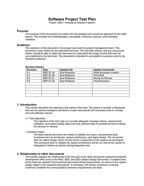 Software Test Plan Template Word