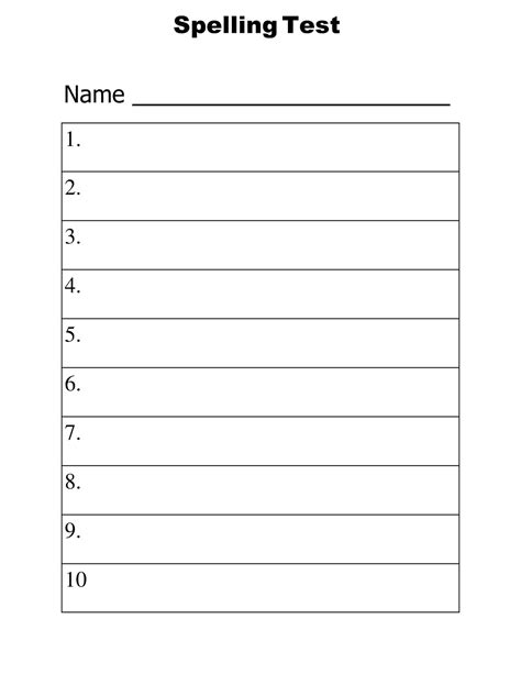 Spelling List Template