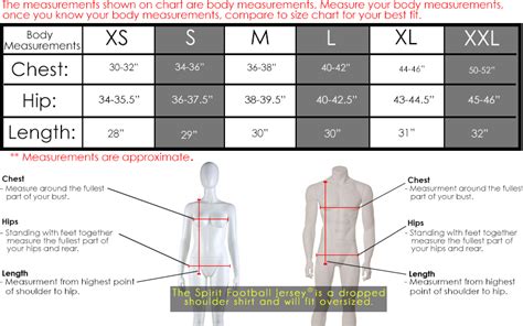 Spirit Jersey Size Chart