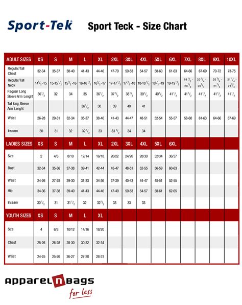Sport Tek Sizing Chart