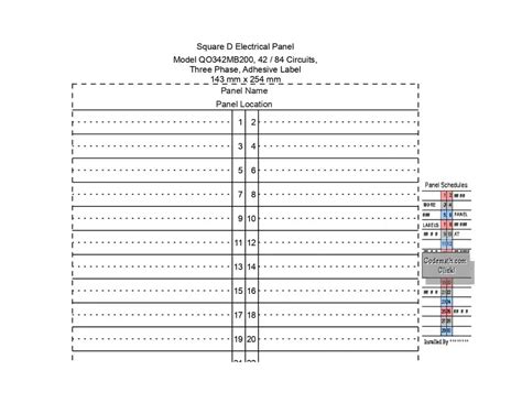 Square D Panel Schedule Template Excel