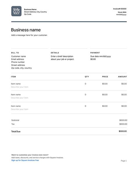 Square Invoice Templates