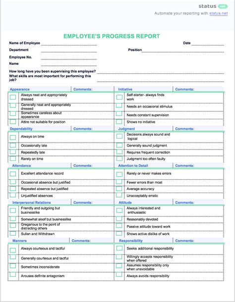 Staff Progress Report Template