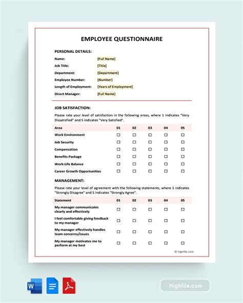 Staff Questionnaire Template