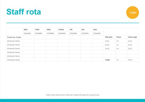 Staff Rota Template Free
