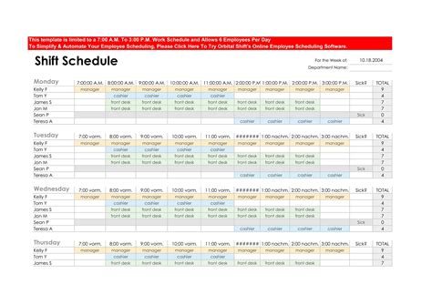 Staff Scheduling Template Free