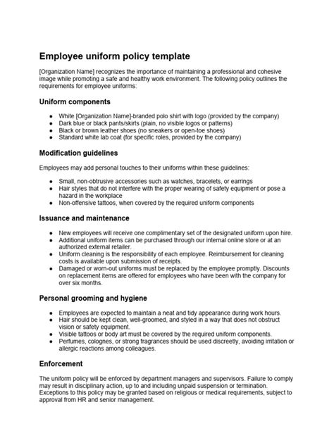 Staff Uniform Policy Template