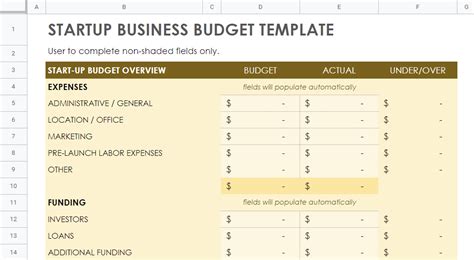 Startup Budget Template Google Sheets