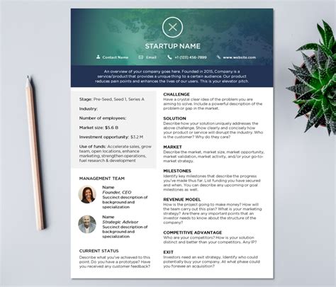 Startup One Pager Template