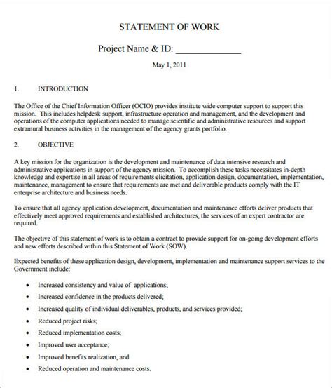 Statement Of Work Contract Template