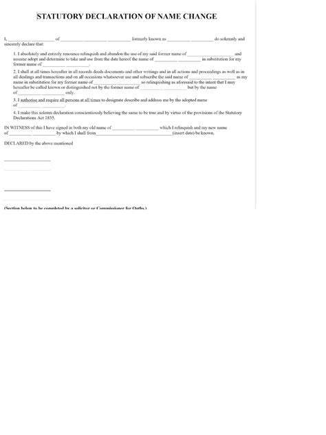Statutory Declaration Of Name Change Template